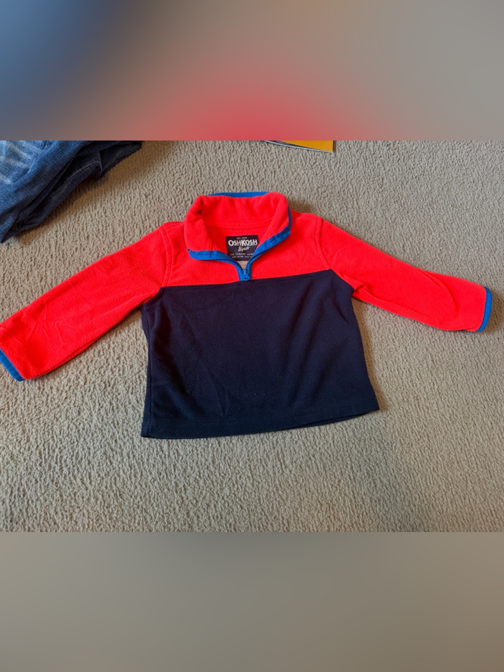 OshKosh B'gosh Bright Orange and Navy Half-Zip Fleece Pullover with Blue Trim